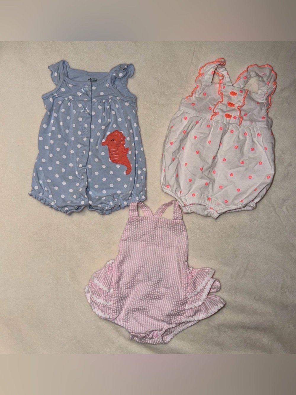 Set of 3 Adorable Baby Girl Rompers